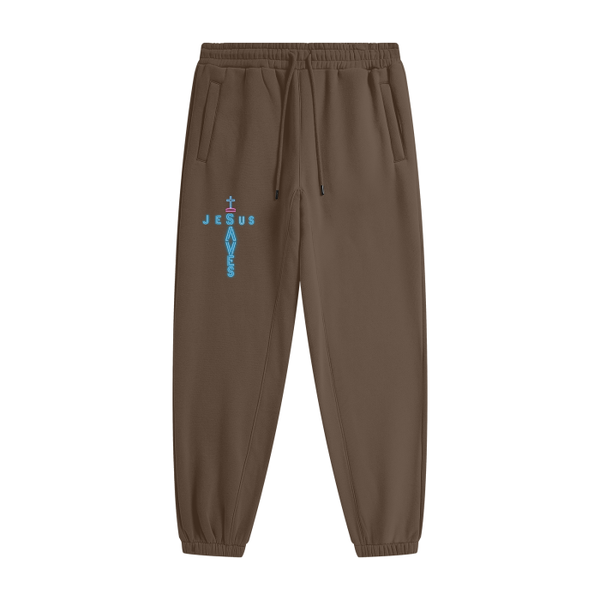 Neon Blue Jesus Saves Cross  Fleece Joggers