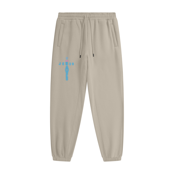 Neon Blue Jesus Saves Cross  Fleece Joggers